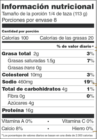 Tabla nutricional
